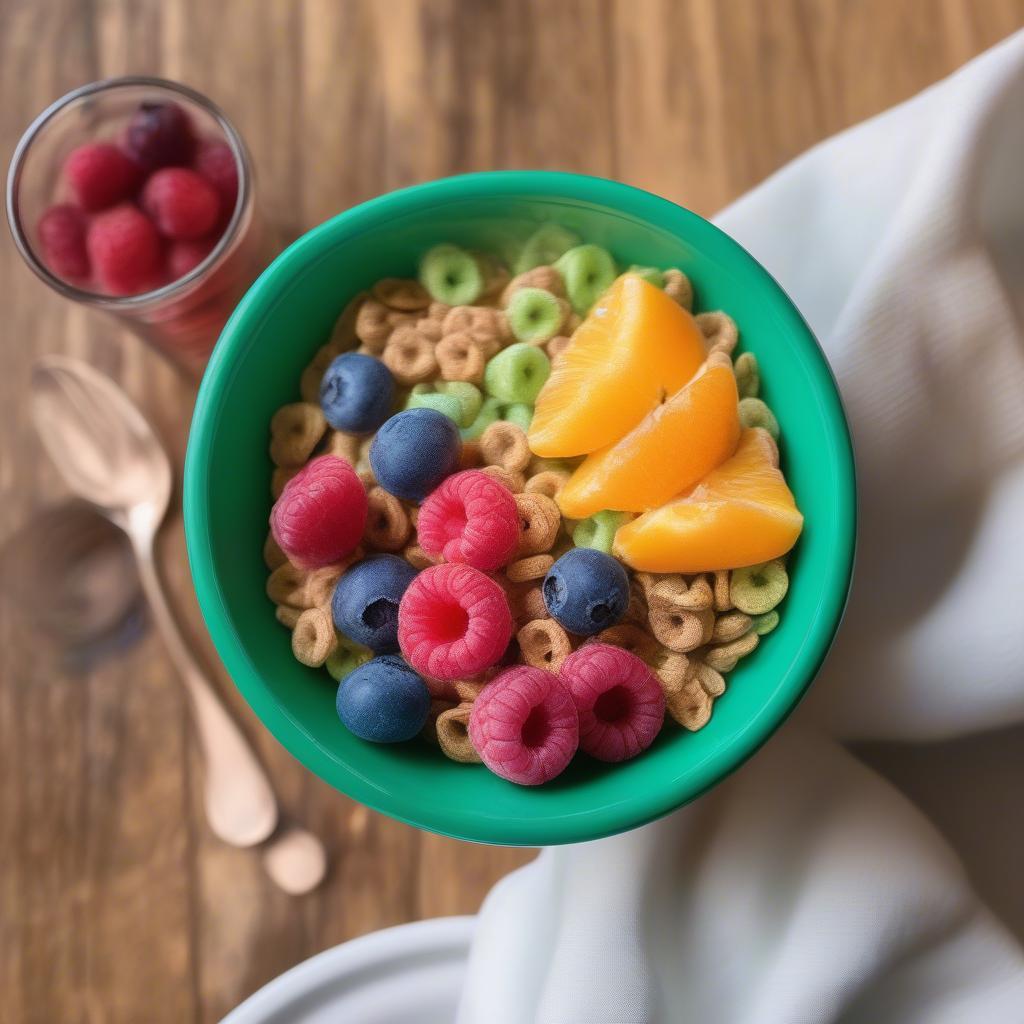 Green Cereal Bowl on a Breakfast Table