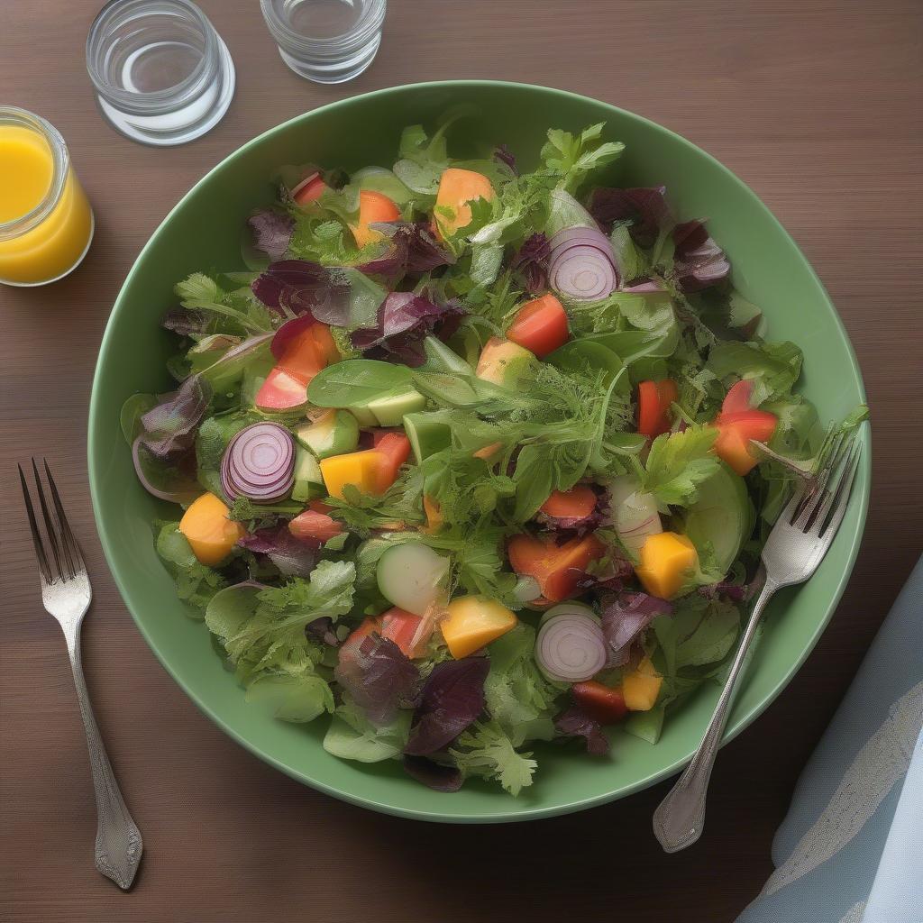 Green Serving Bowl Filled with Fresh Salad