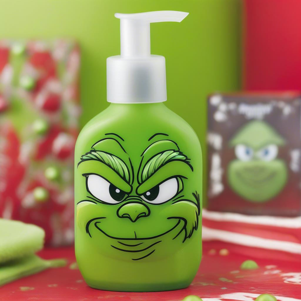 Grinch Body Wash Bottles in Festive Packaging