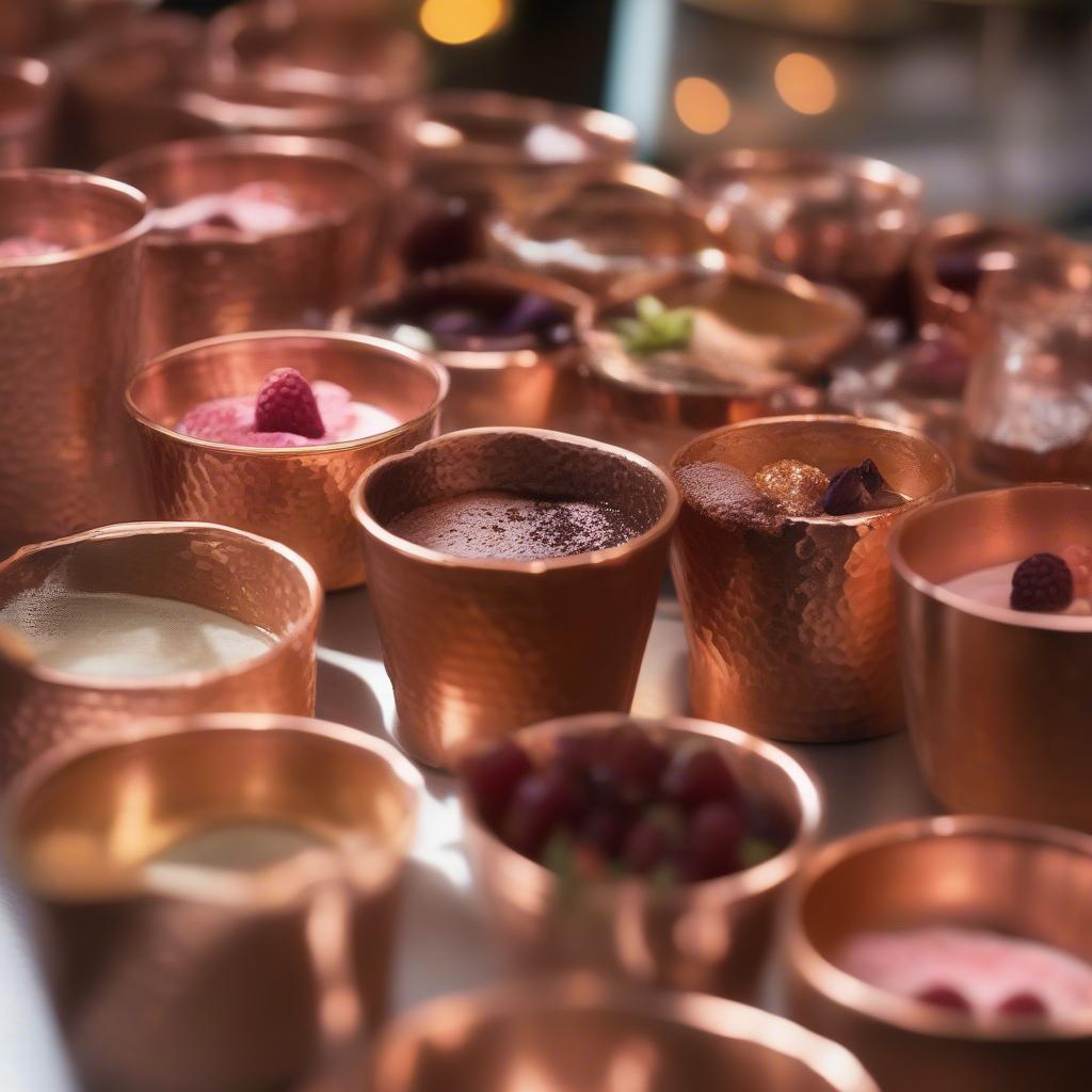 Hammered copper cups filled with desserts