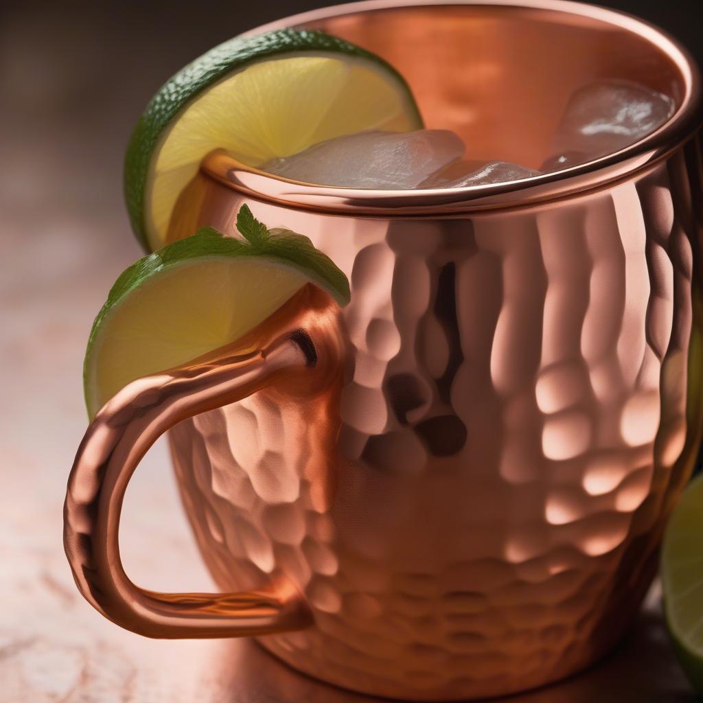 Close-up of a Hammered Moscow Mule Cup