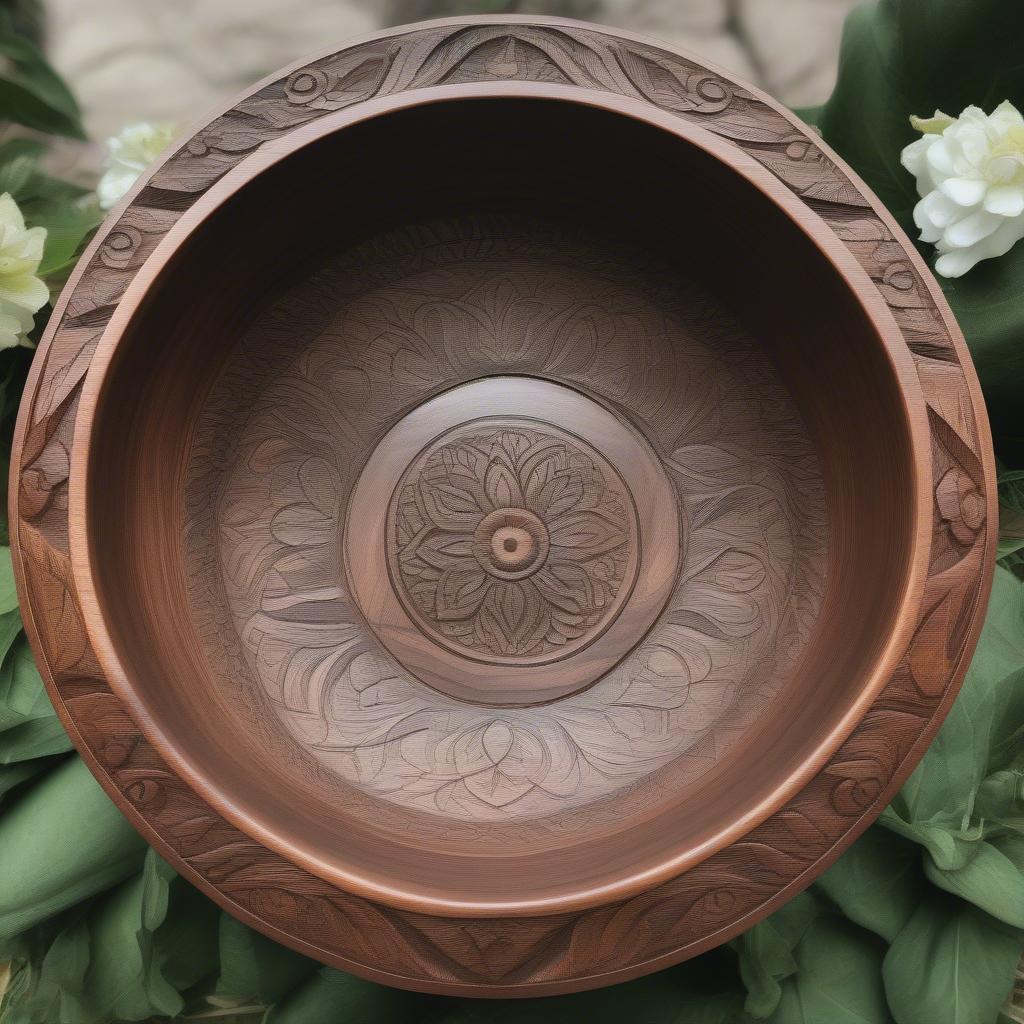 Hand-Carved Wooden Bowl with Intricate Design