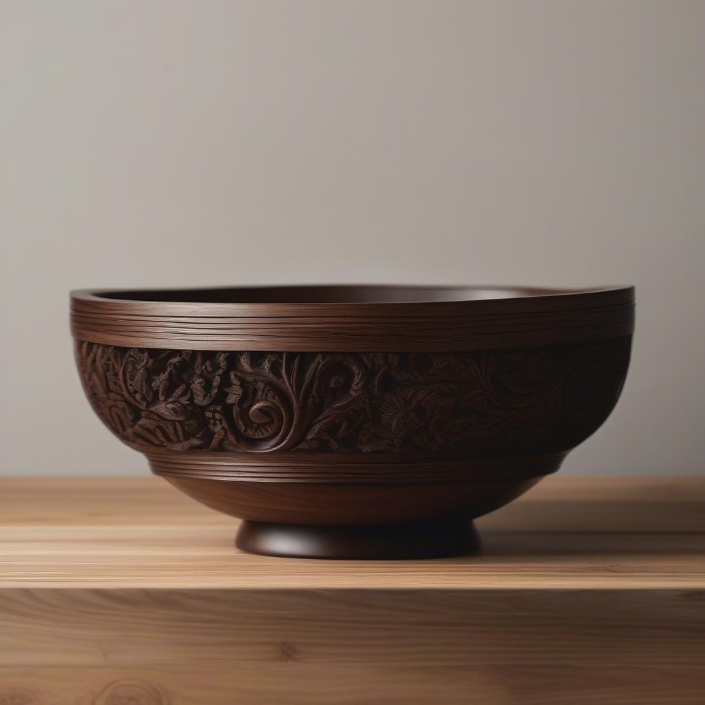 Hand-Carved Wooden Bowl with Intricate Design