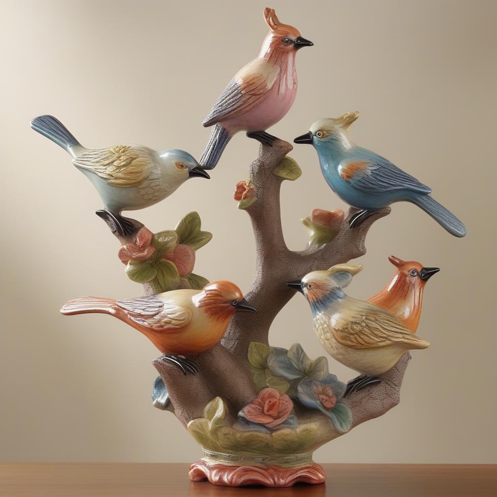 Hand-painted ceramic birds perched on decorative branches