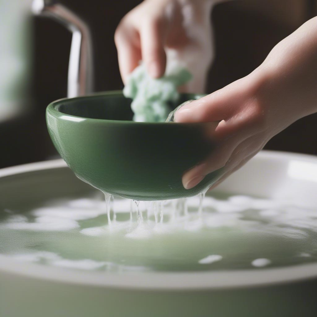 Hand Washing a Green Serving Bowl