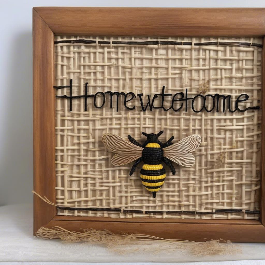 Handcrafted Wicker Home Sweet Home Bee Sign with Bees