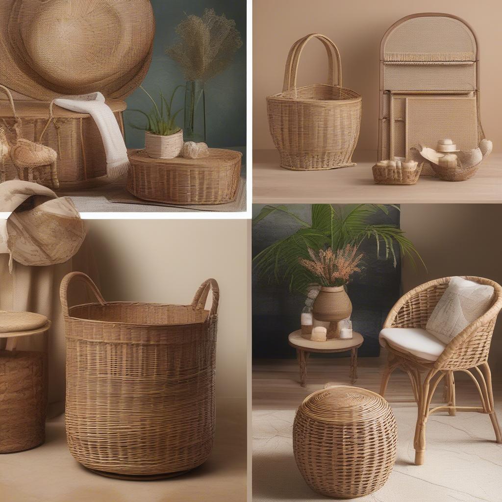 A variety of handcrafted wicker and rattan gifts available for purchase with a Smallwoods gift card.