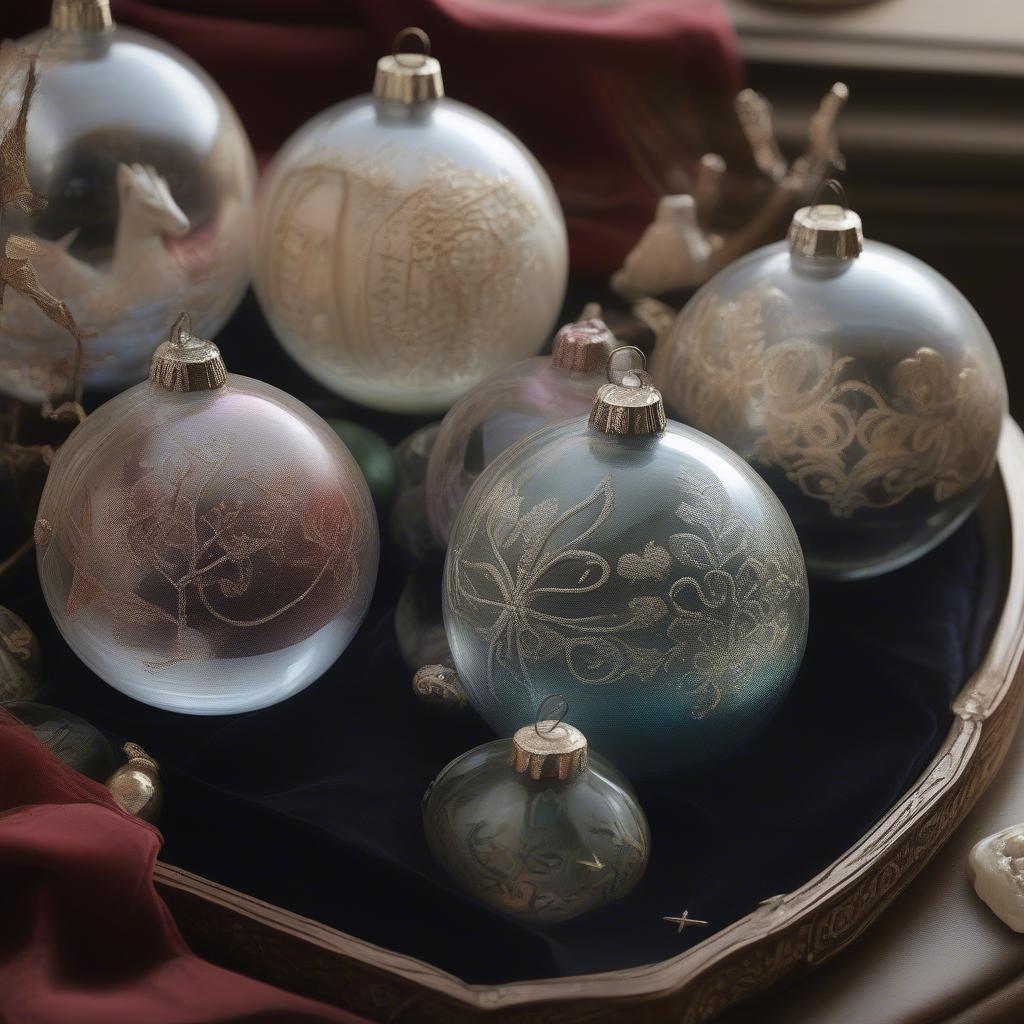 Handmade Glass Personalized Ornaments: A collection of intricately designed, personalized glass ornaments, showcasing their delicate beauty and elegant craftsmanship.