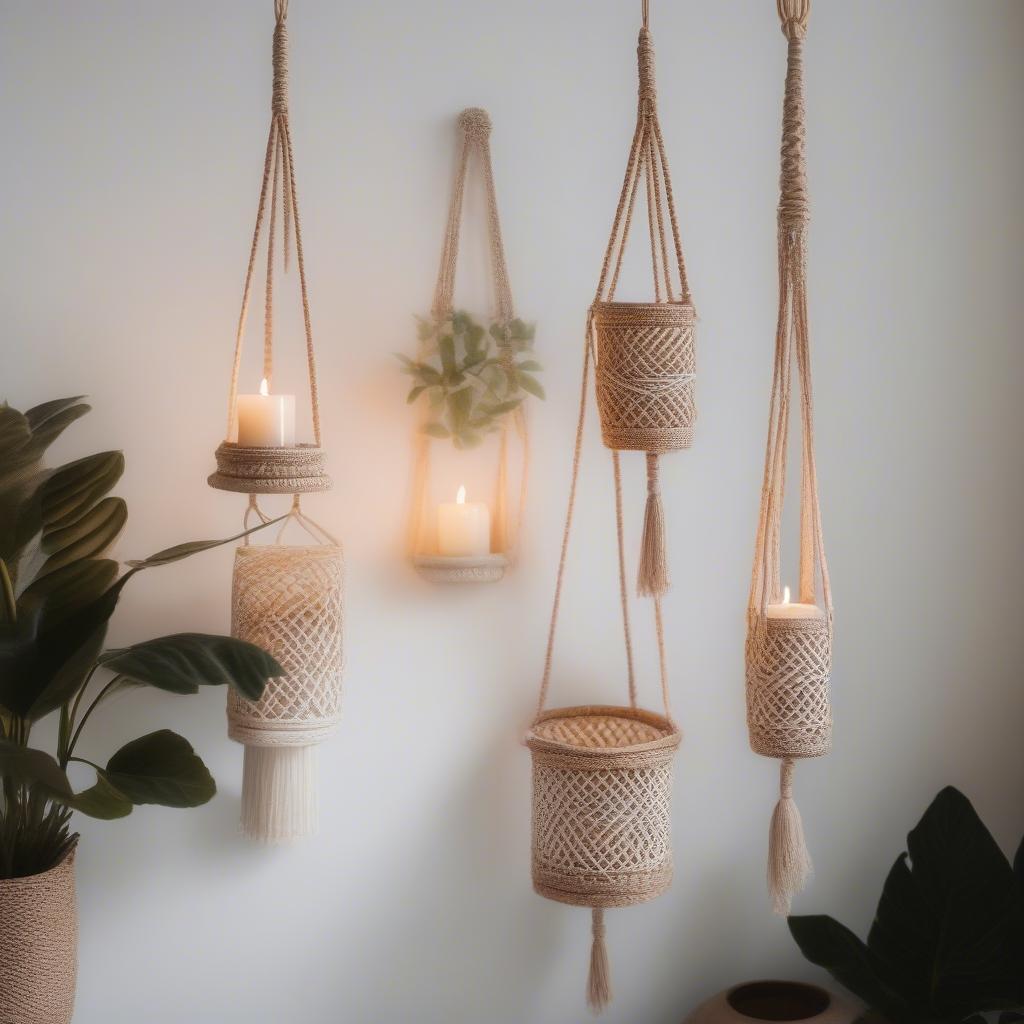 Bohemian Rattan Hanging Candle Holders Wall Decor