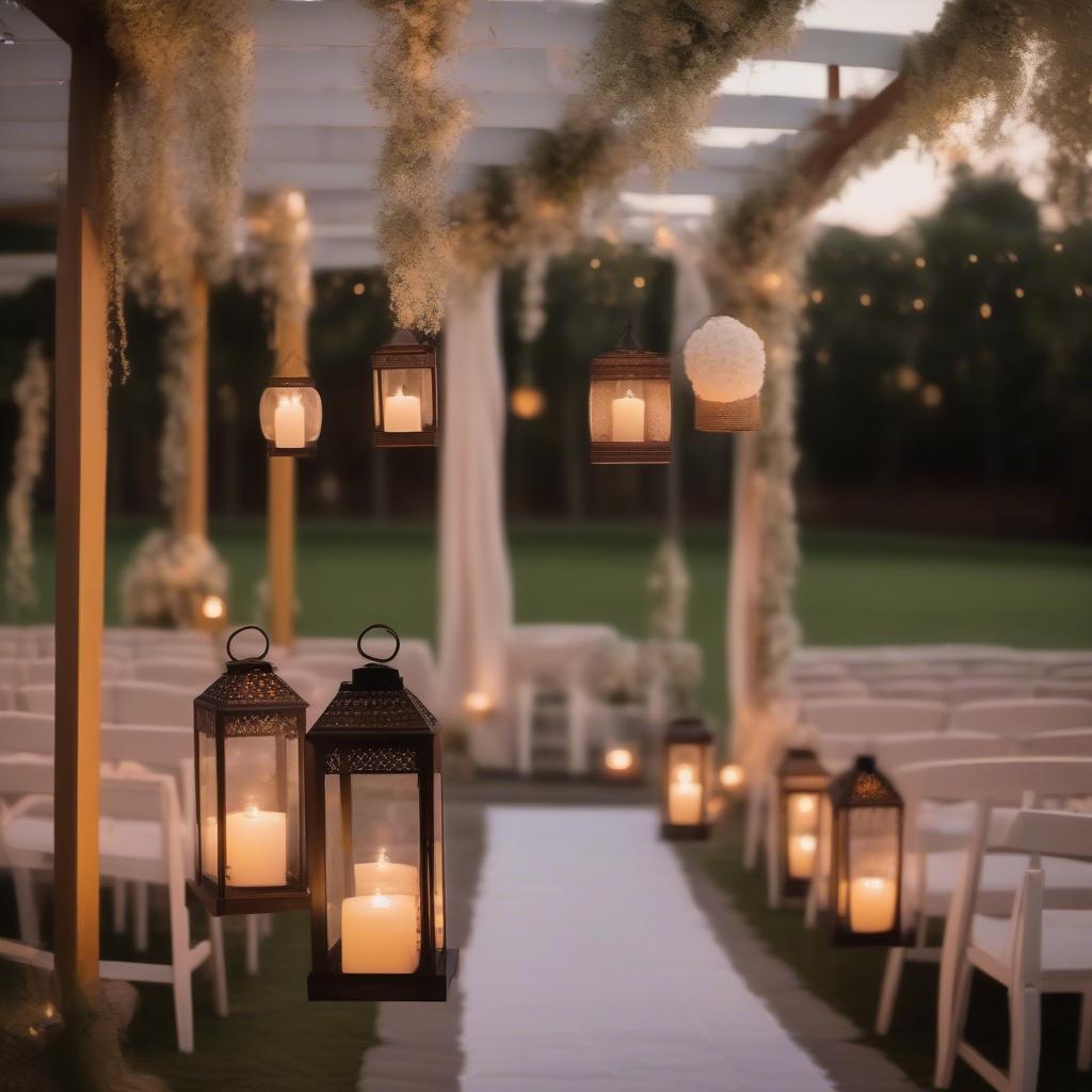 Hanging lanterns at a wedding ceremony