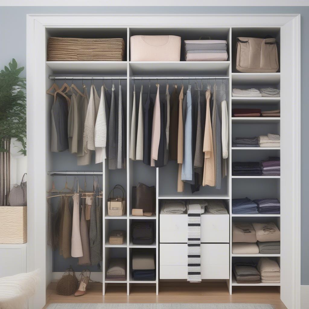 Hanging storage pockets used to organize clothing and accessories in a bedroom