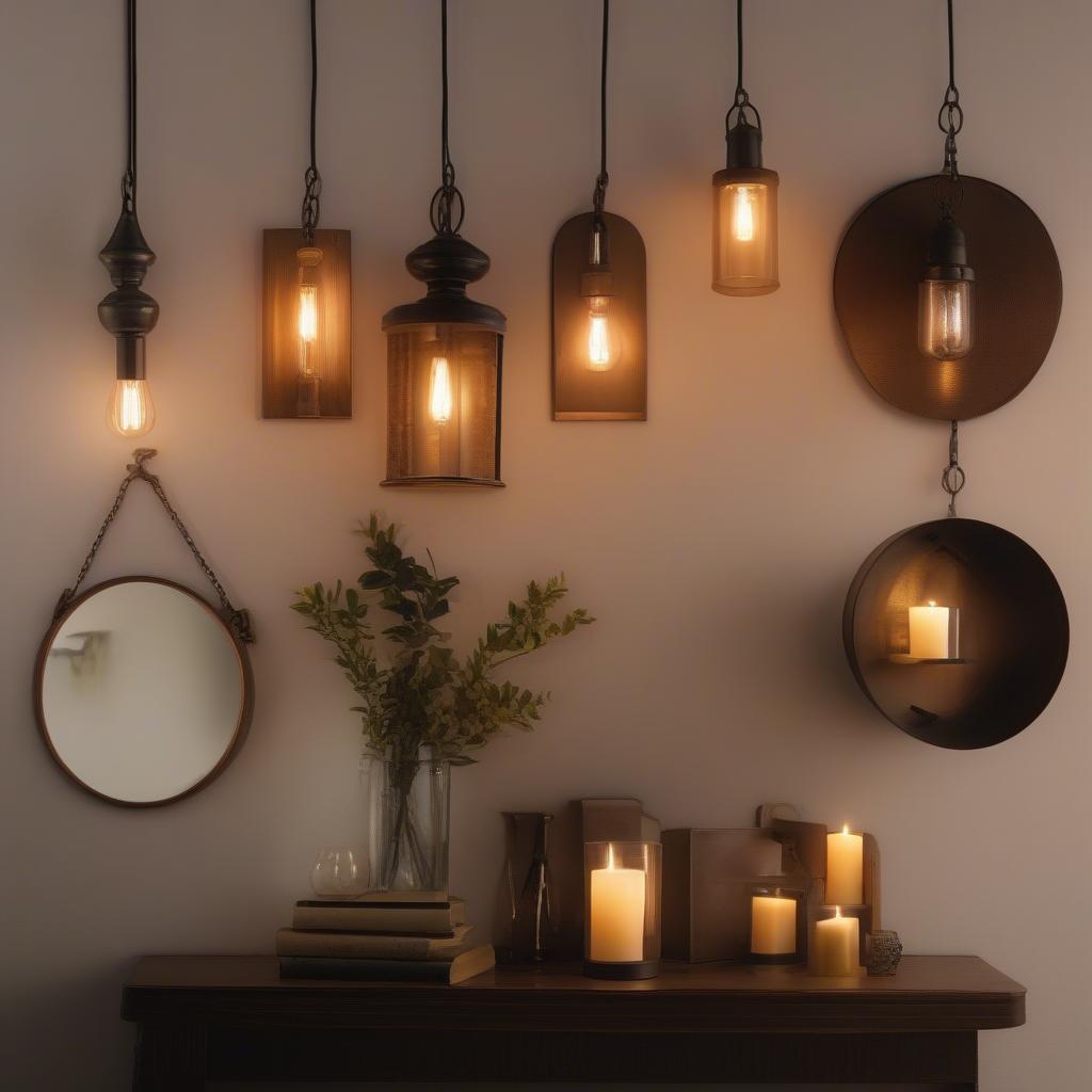 Hanging wall sconces create a warm and inviting ambiance with candlelight.