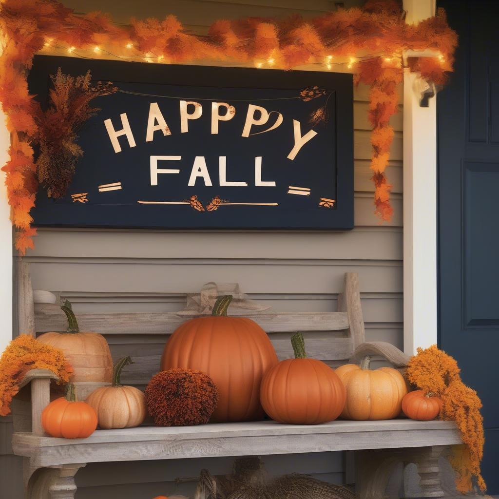 Happy Fall Y'all Sign on a Wooden Porch