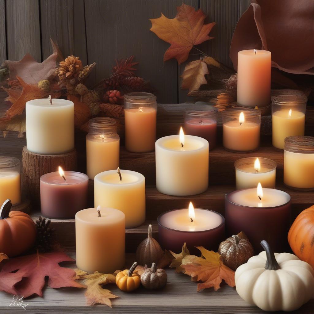 Harvest candles create a warm and inviting atmosphere for fall decorating.