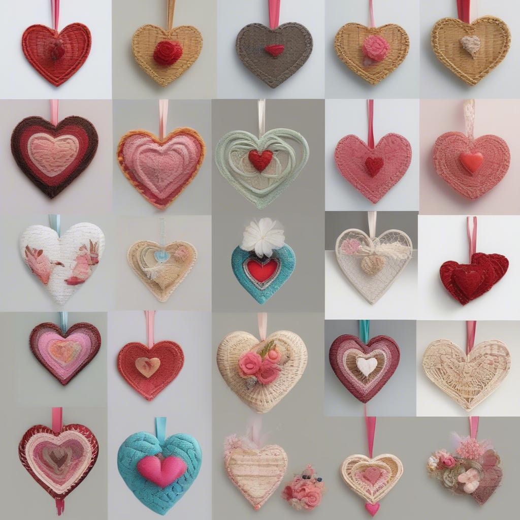 Different styles of heart on a hanger decorations