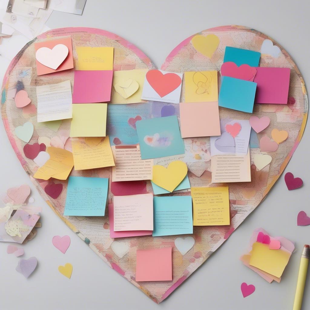 Heart shaped sticky notes used in a craft project