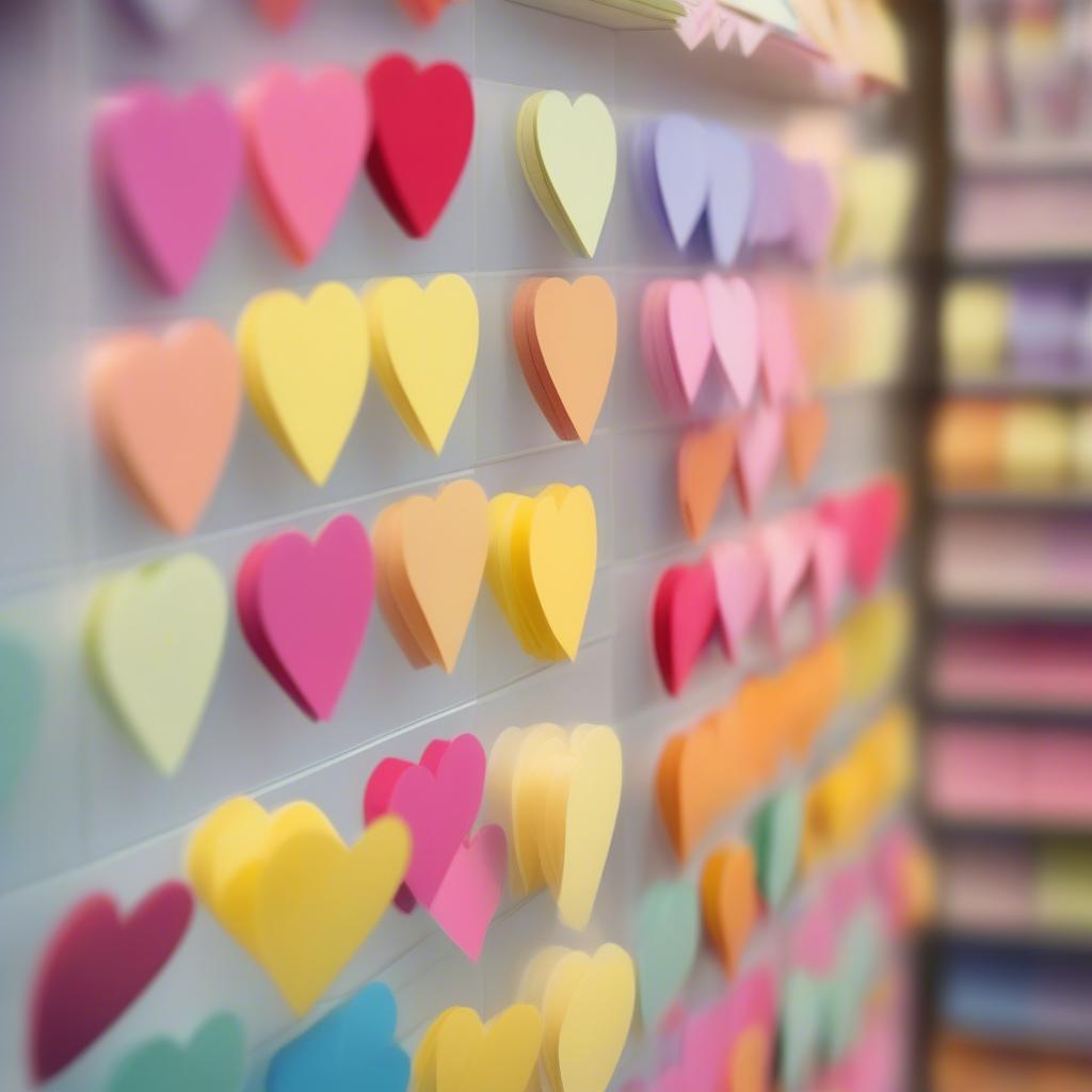 Heart shaped sticky notes displayed on a store shelf