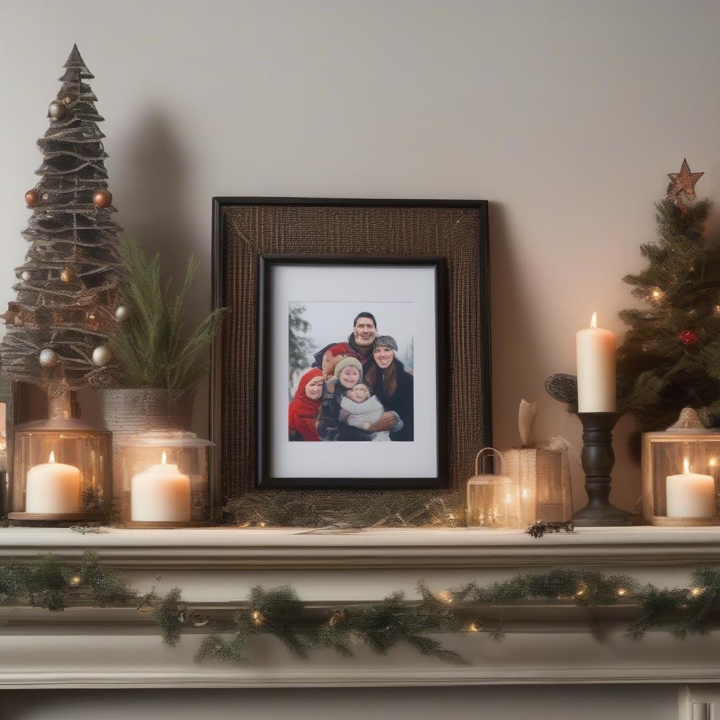 Holiday Frames on a Mantelpiece