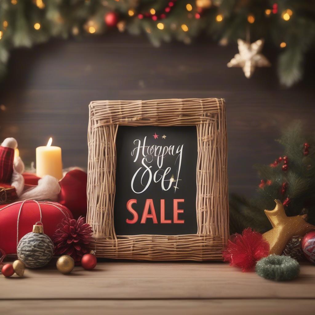 Holiday Sale Sign in Wicker Frame