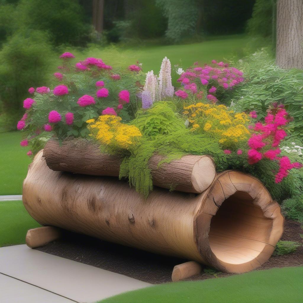 Hollow Log Planter in a Garden Setting