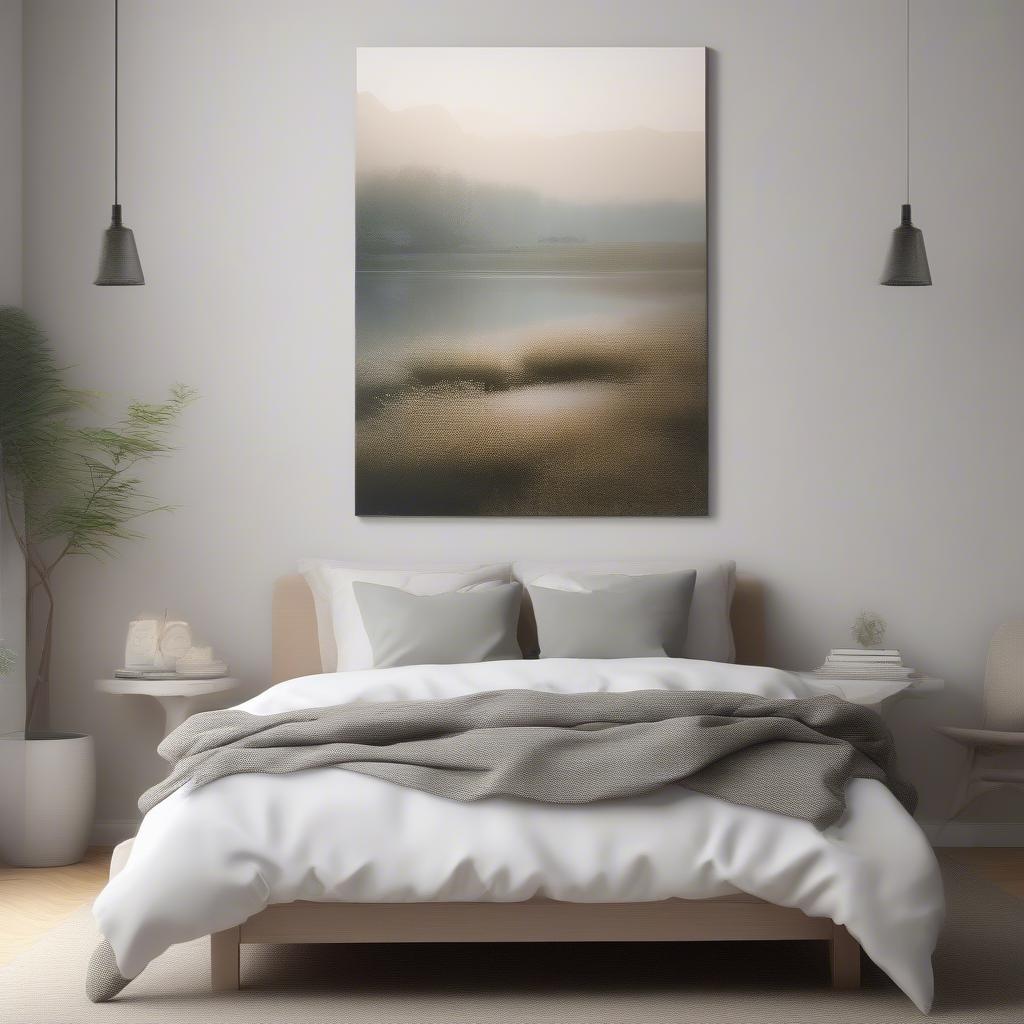 Calming canvas art in a bedroom