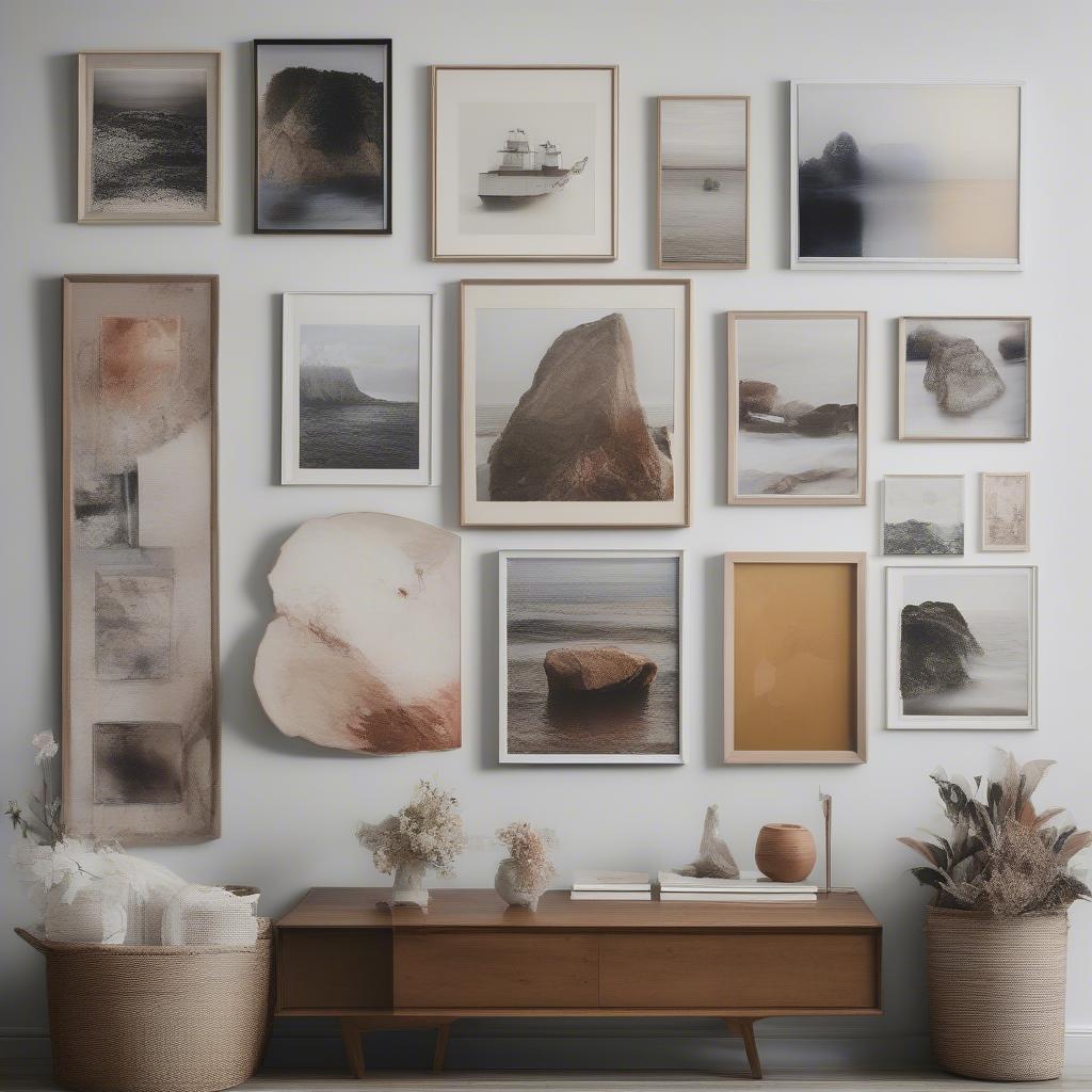 Gallery wall featuring various canvas art pieces