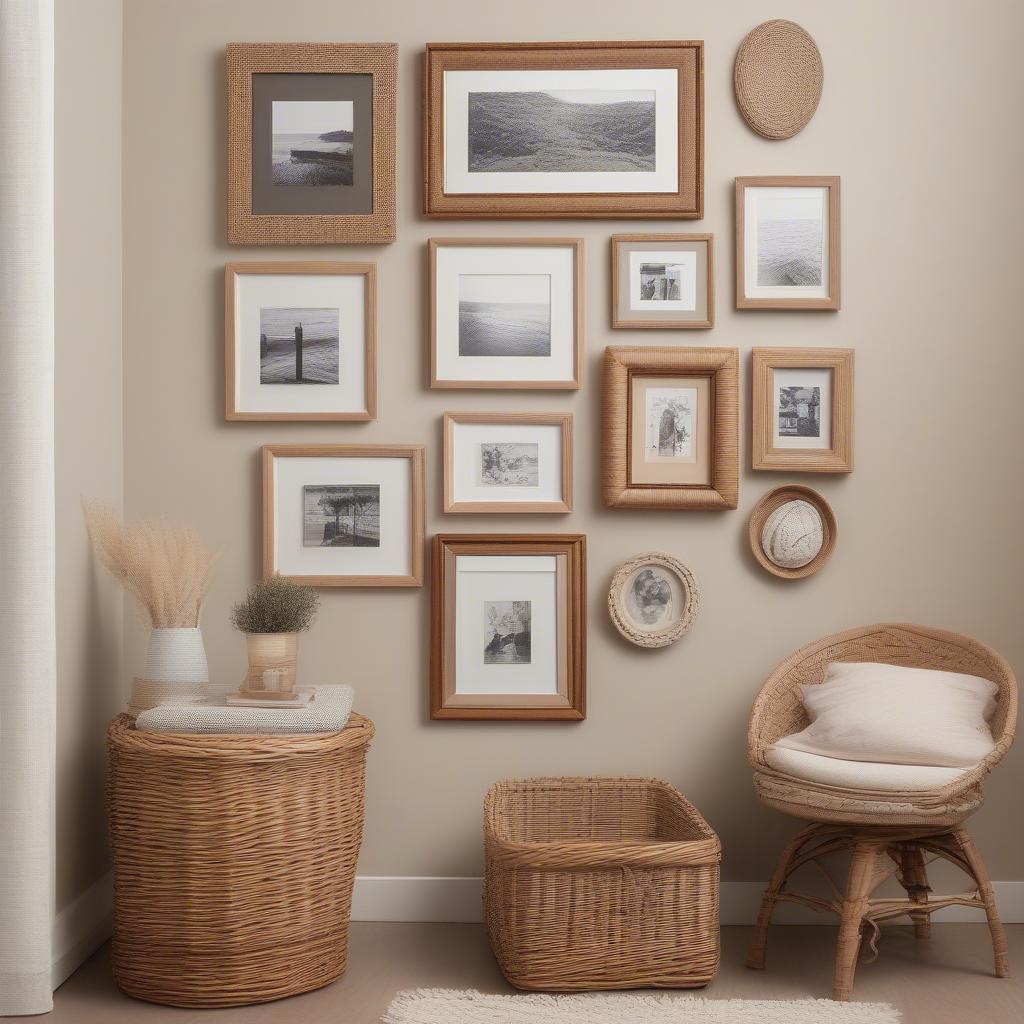 Integrating wicker and rattan elements into a home picture wall