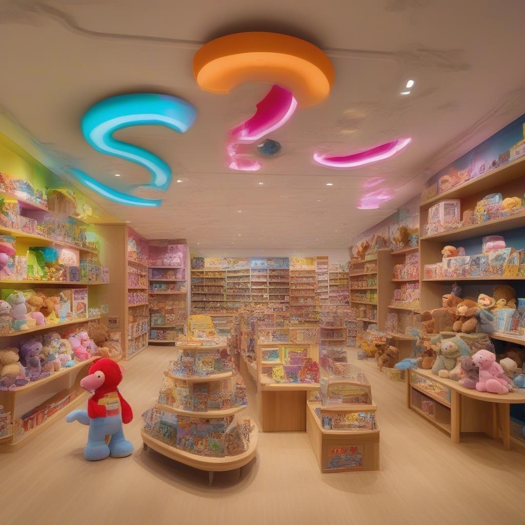 A vibrant and inviting interior of a Homewood toy store, filled with colorful toys and playful displays.