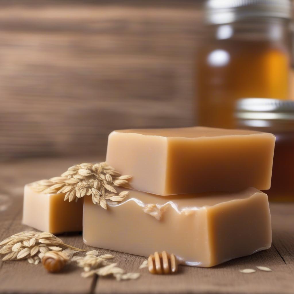 Handmade honey and oatmeal soap bar