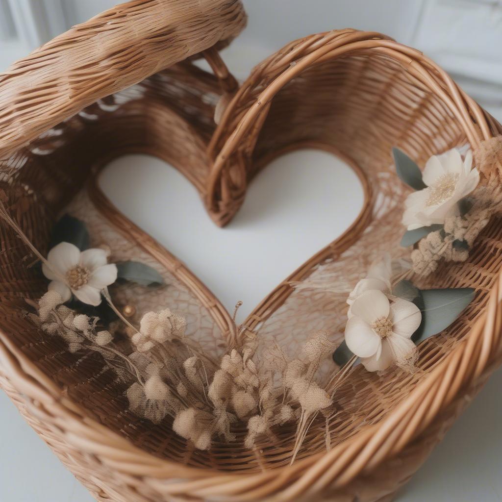 Wicker heart shaped basket symbolizing everlasting love.