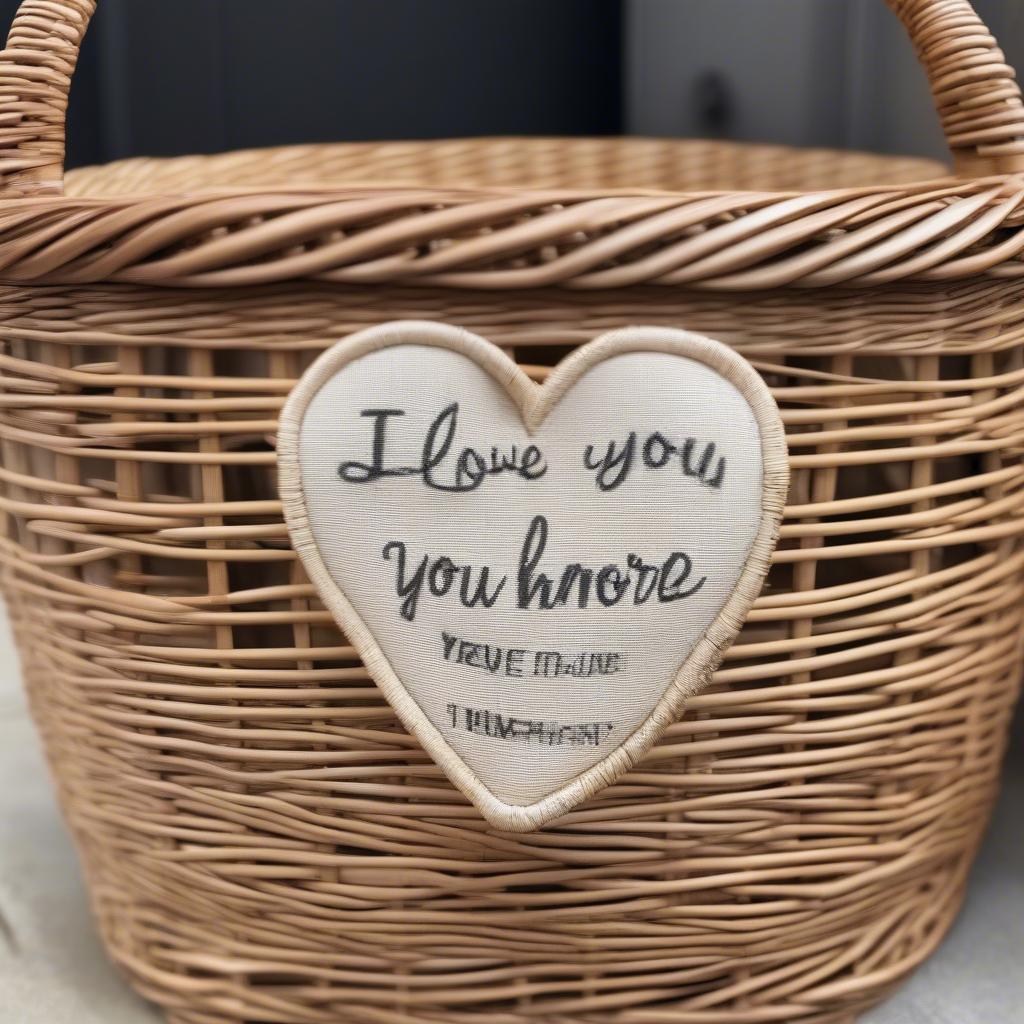 Wicker heart shaped basket with "I Love You More" inscription