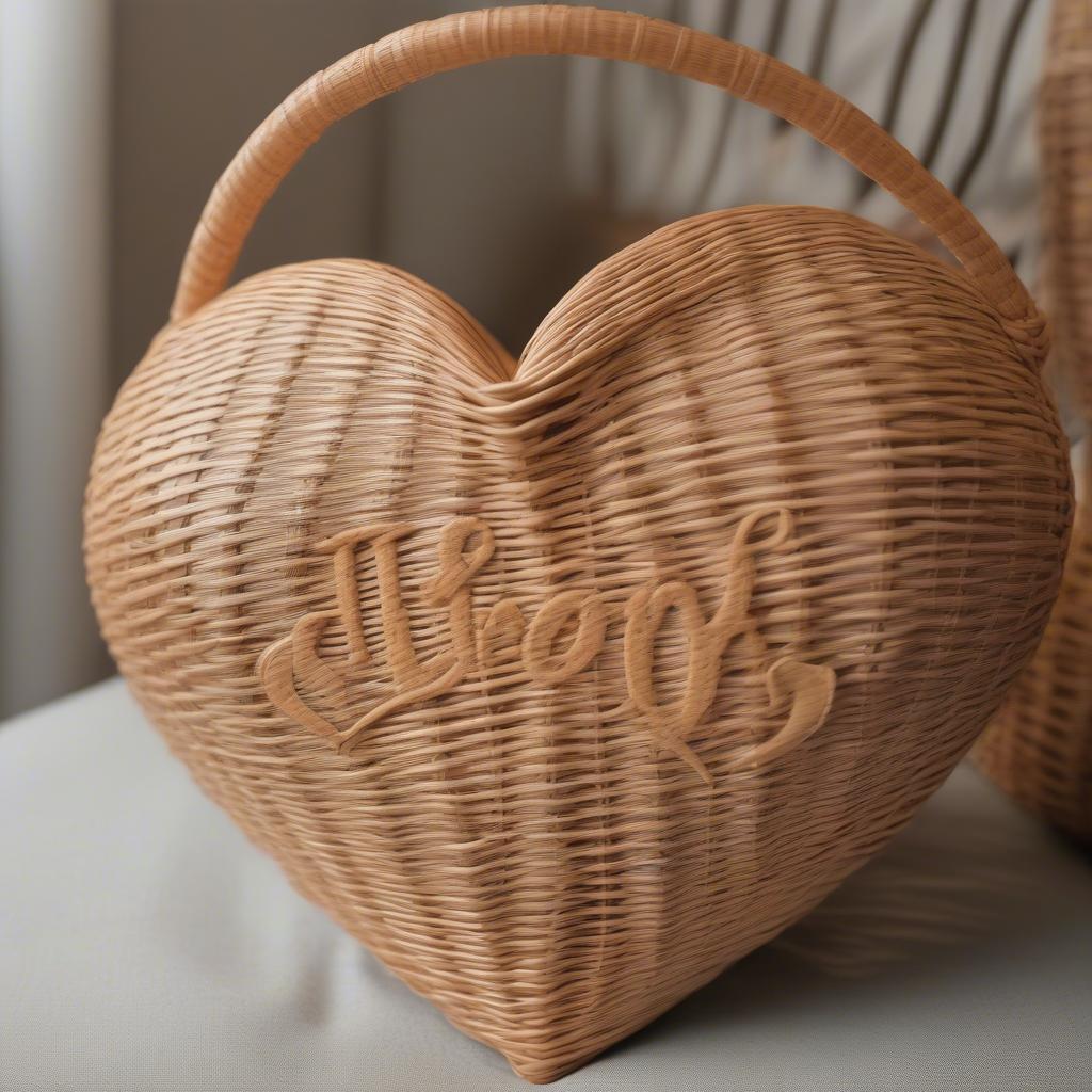 Wicker heart with "I love you forever" woven into it