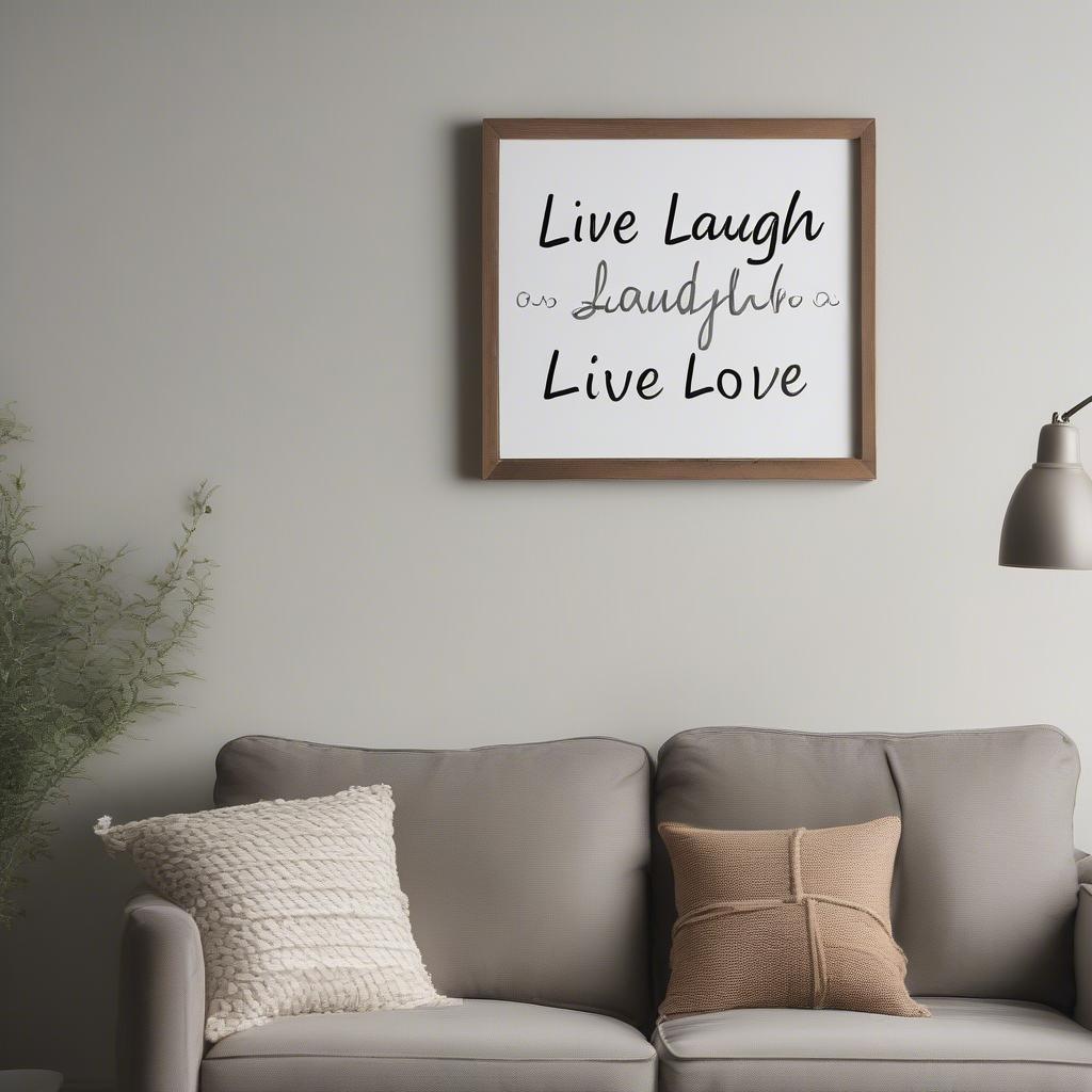 Inspirational quote sign hanging in a cozy living room