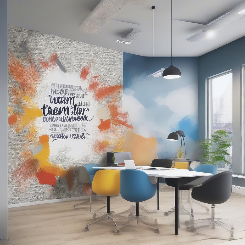 Inspirational quotes wall mural in a modern office