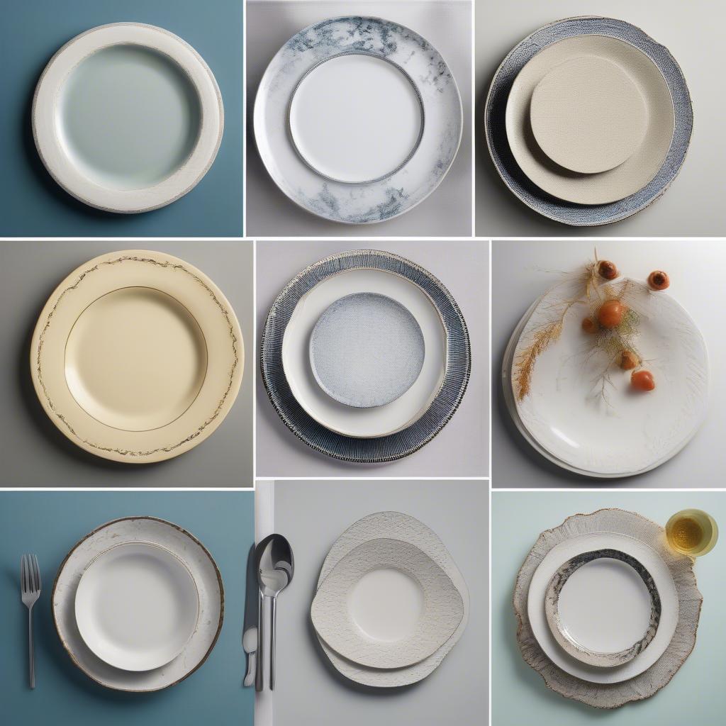 Interchangeable plates used in various table settings, showcasing their versatility for different occasions.