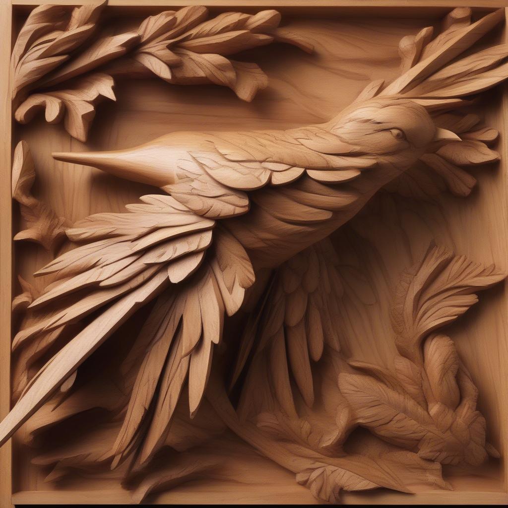 Intricate Wooden Sculpture of a Bird