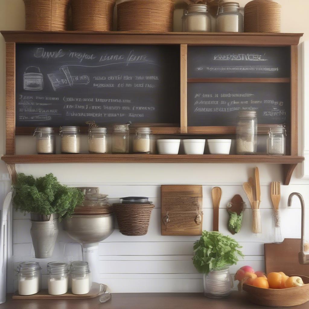 Rustic Kitchen Decor with Wicker Baskets and Vintage Accents