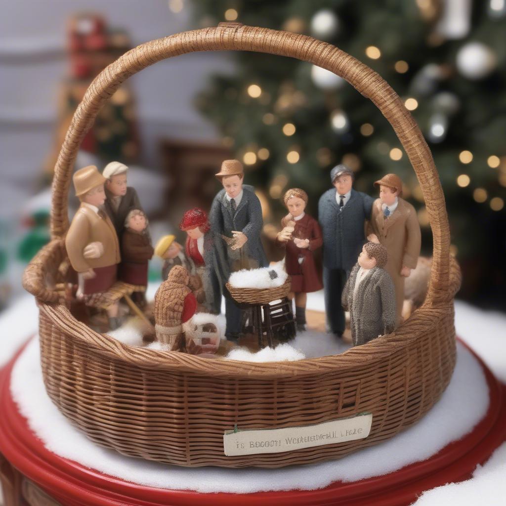 It's a Wonderful Life wicker basket with a Christmas scene