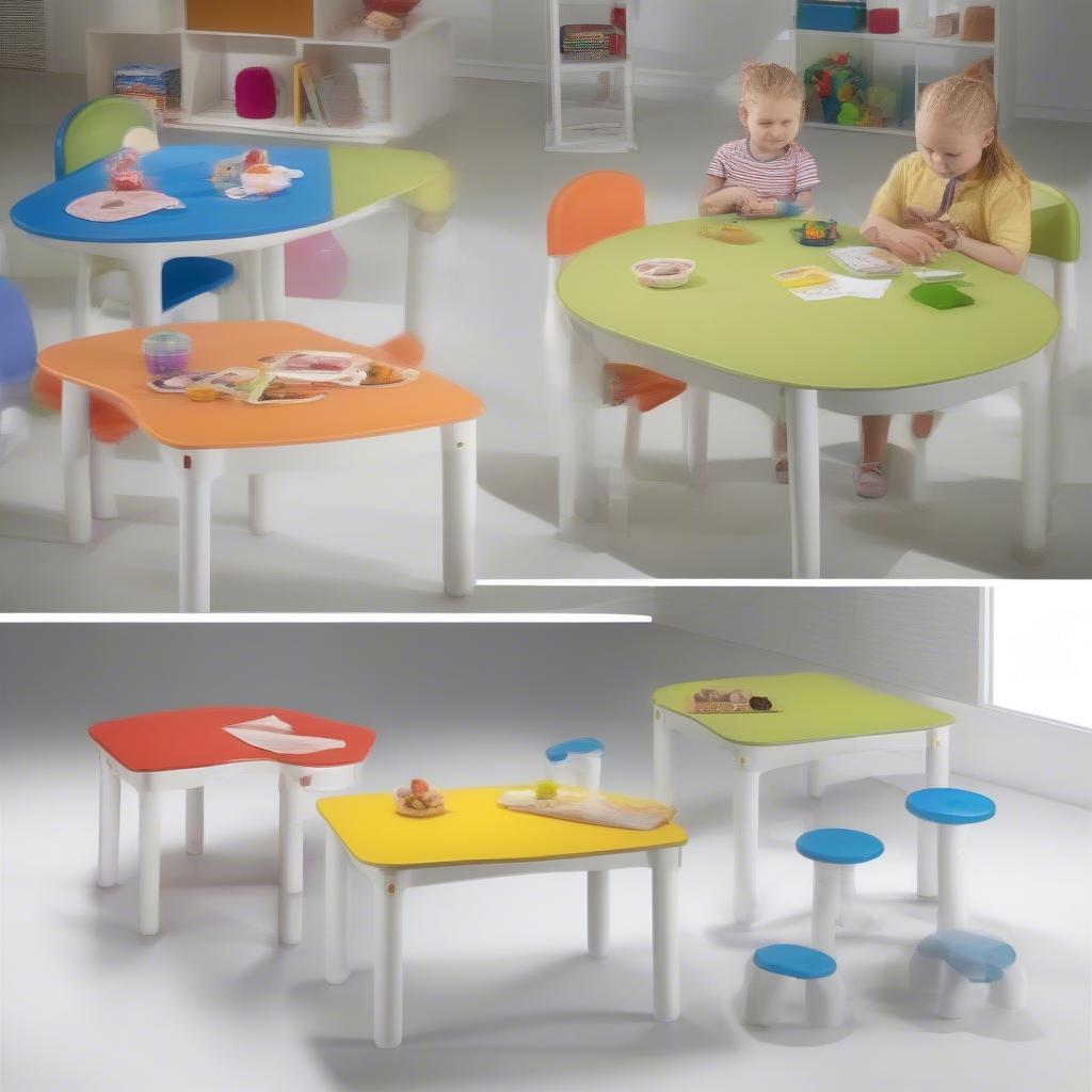 Different sizes of kiddy tables suitable for various age groups.