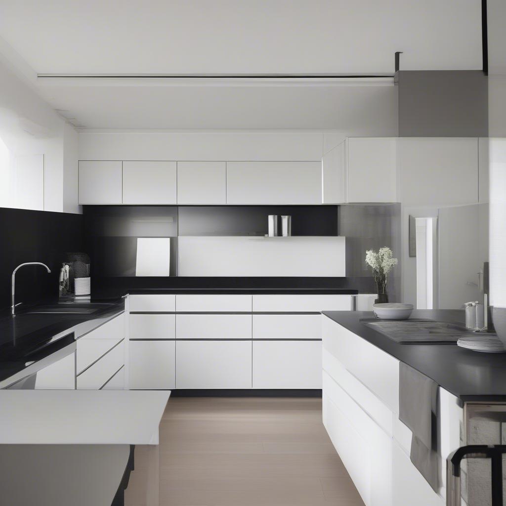 Modern Kitchen with Black and White Framed Pictures