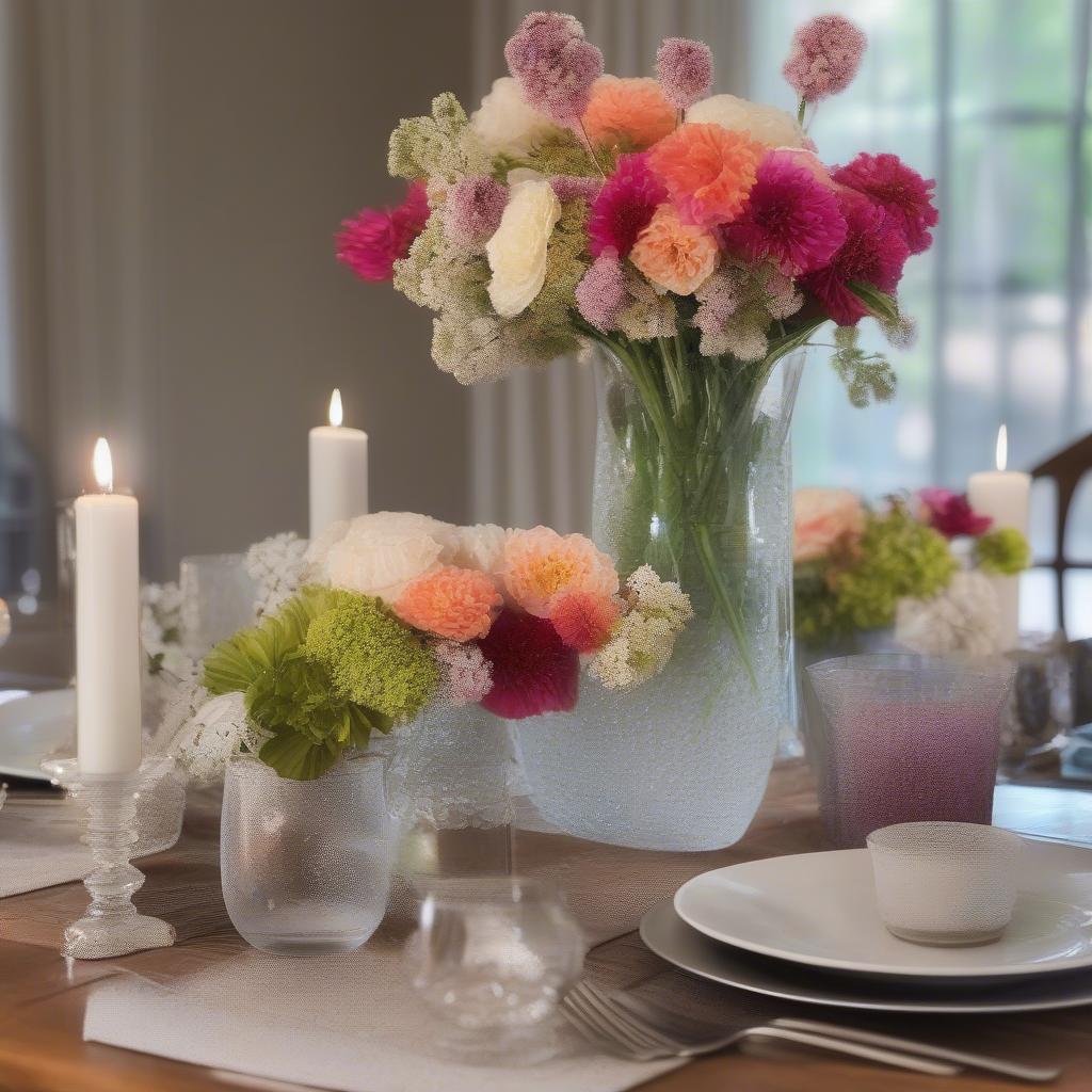 Creative centerpiece ideas using kitchen table risers.