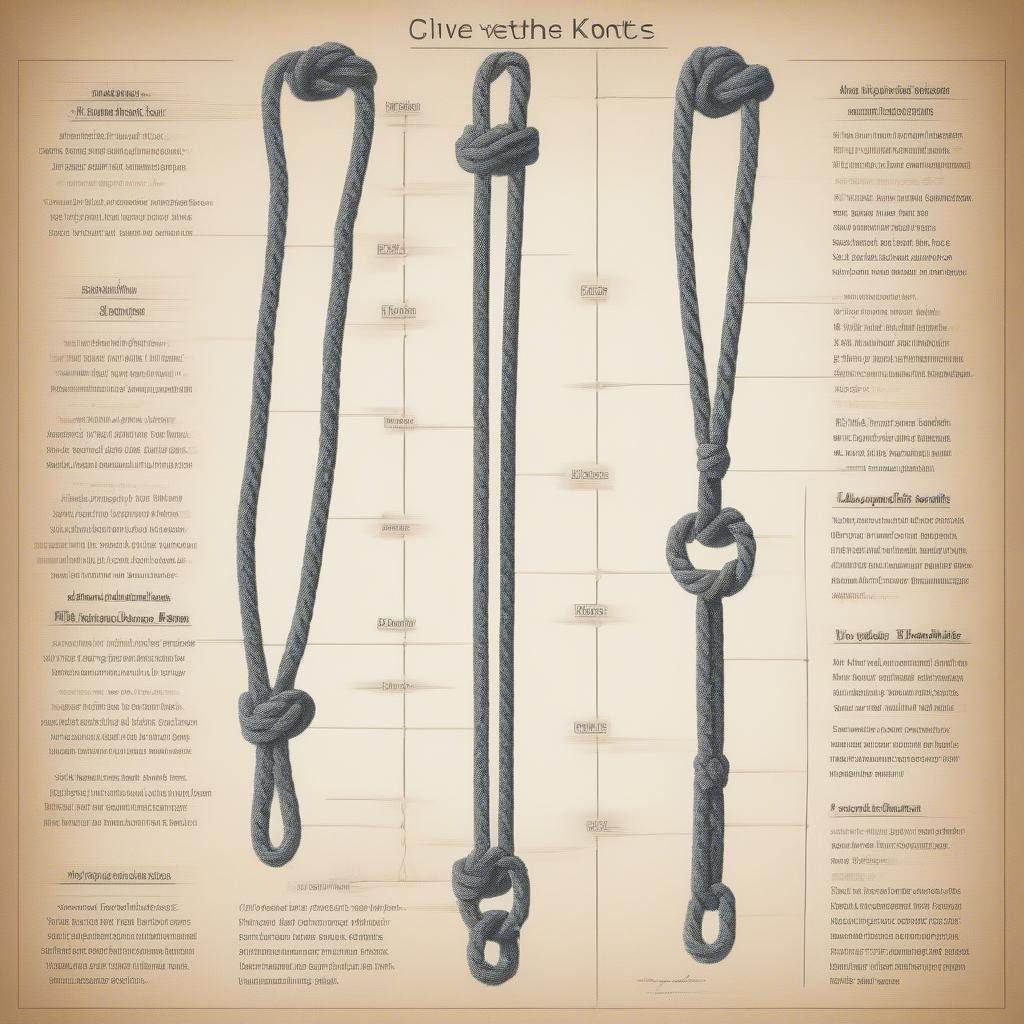 Different knots used for hanging pictures with rope.