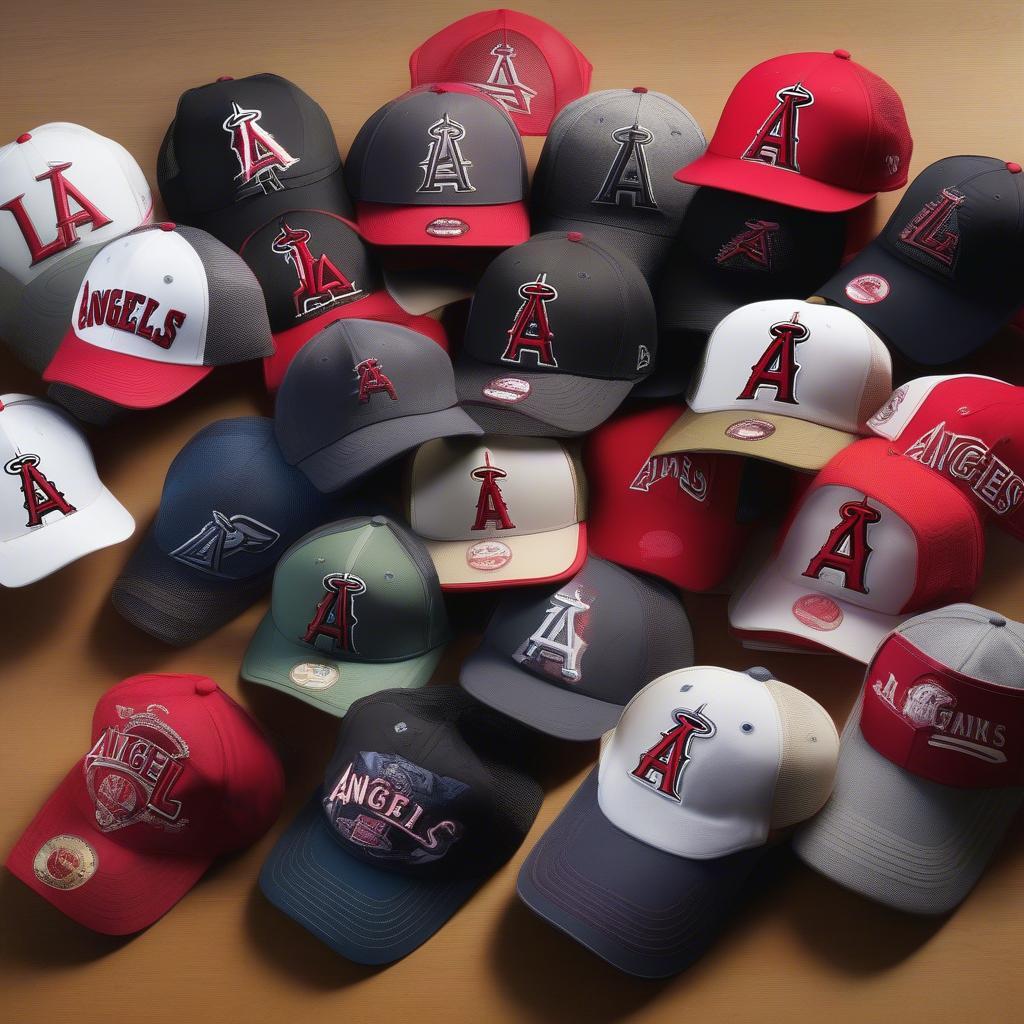 LA Angels Hat Styles: A variety of hat styles, including baseball caps, trucker hats, and visors, showcasing the different options available for LA Angels fans.