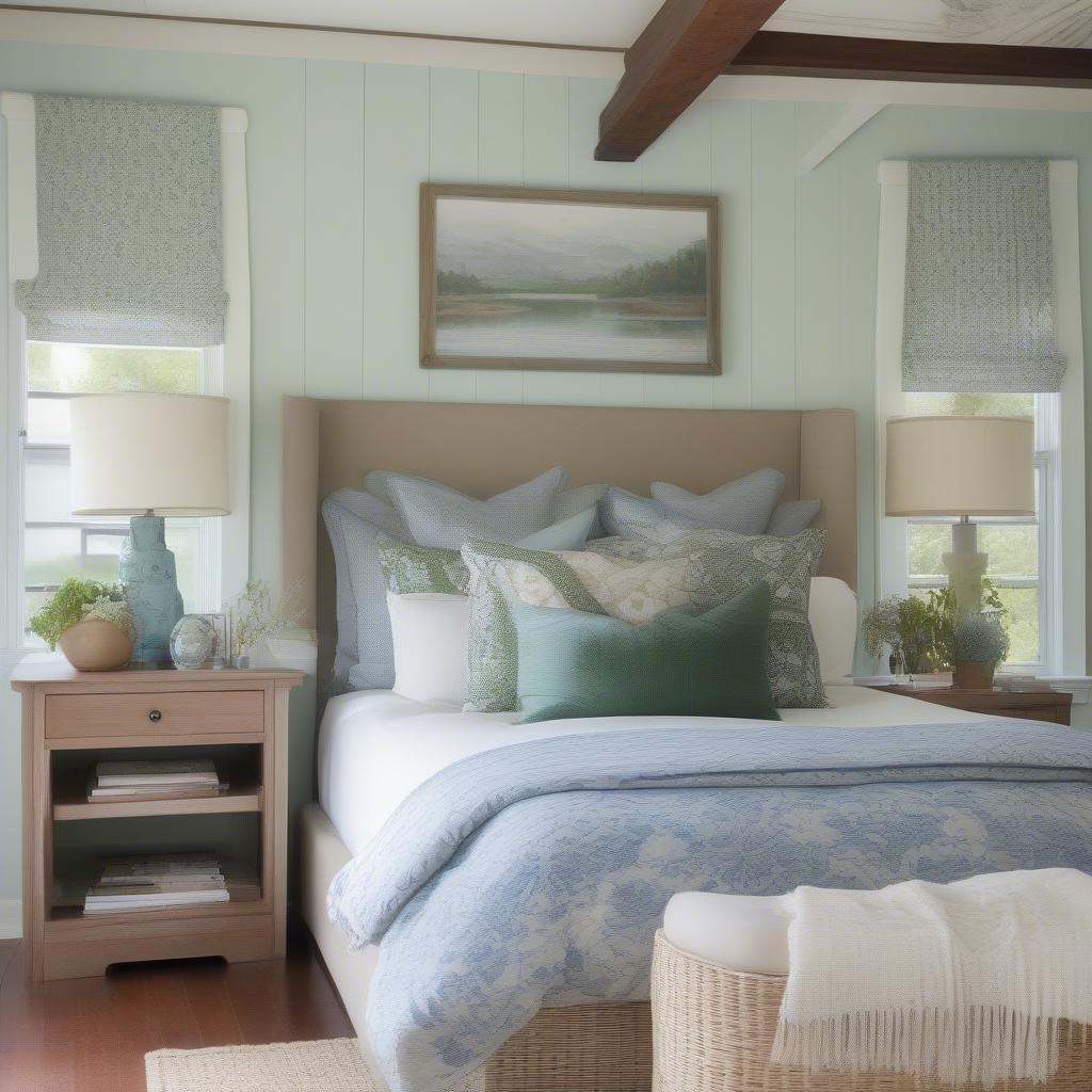 Lake House Bedroom with Decorative Pillows