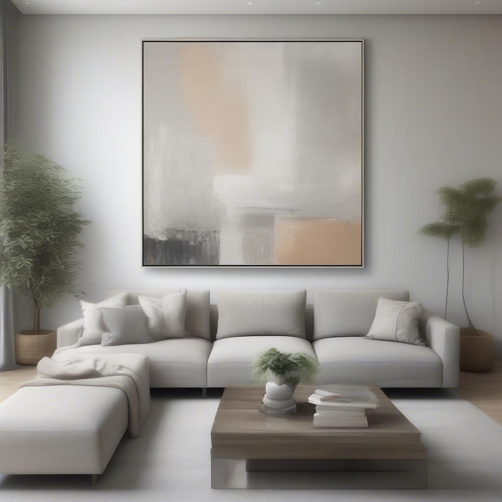 Large artwork above a sofa in a minimalist lounge room.