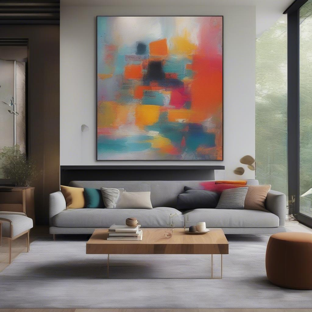 Large canvas picture in a modern living room showcasing its impact on interior design