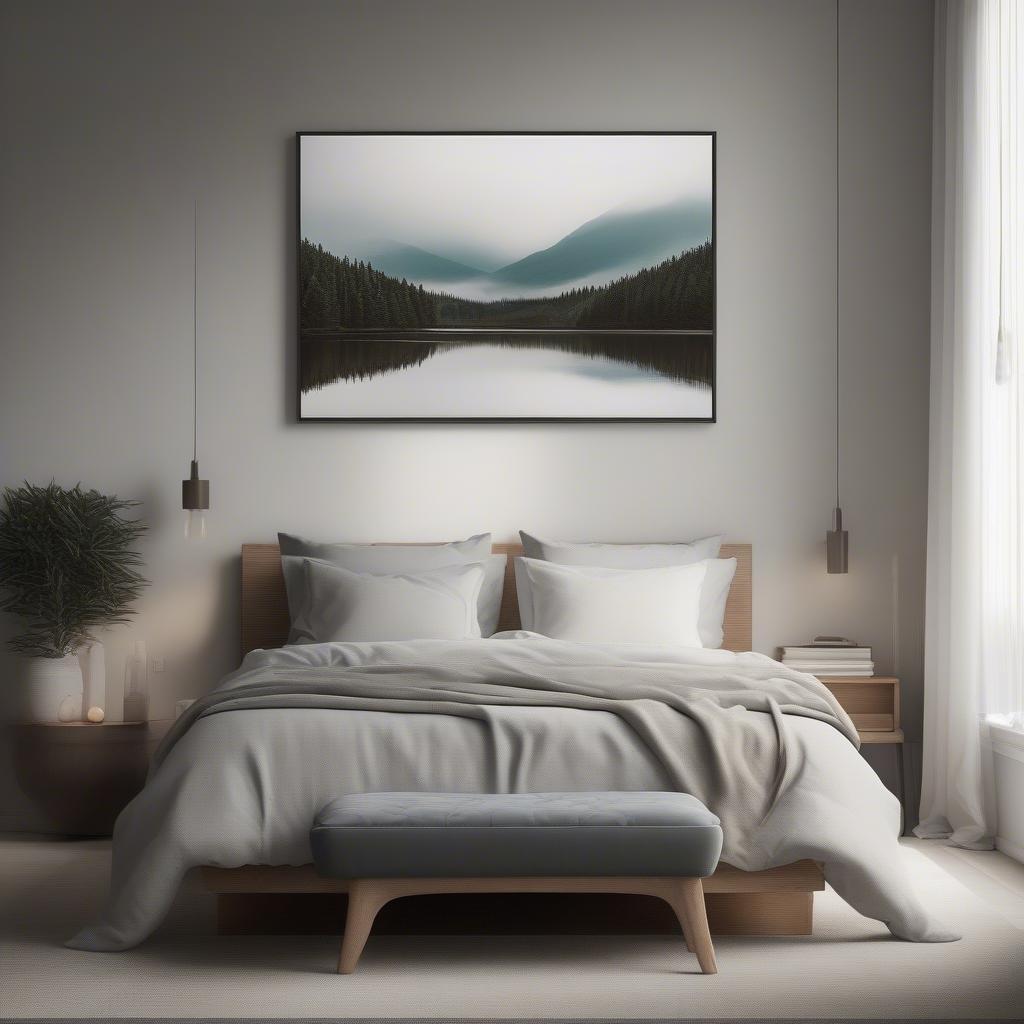 Large canvas print hanging above a bed in a bedroom