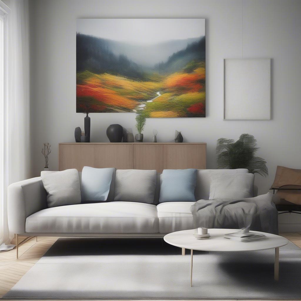 Large canvas print hanging above a sofa in a modern living room