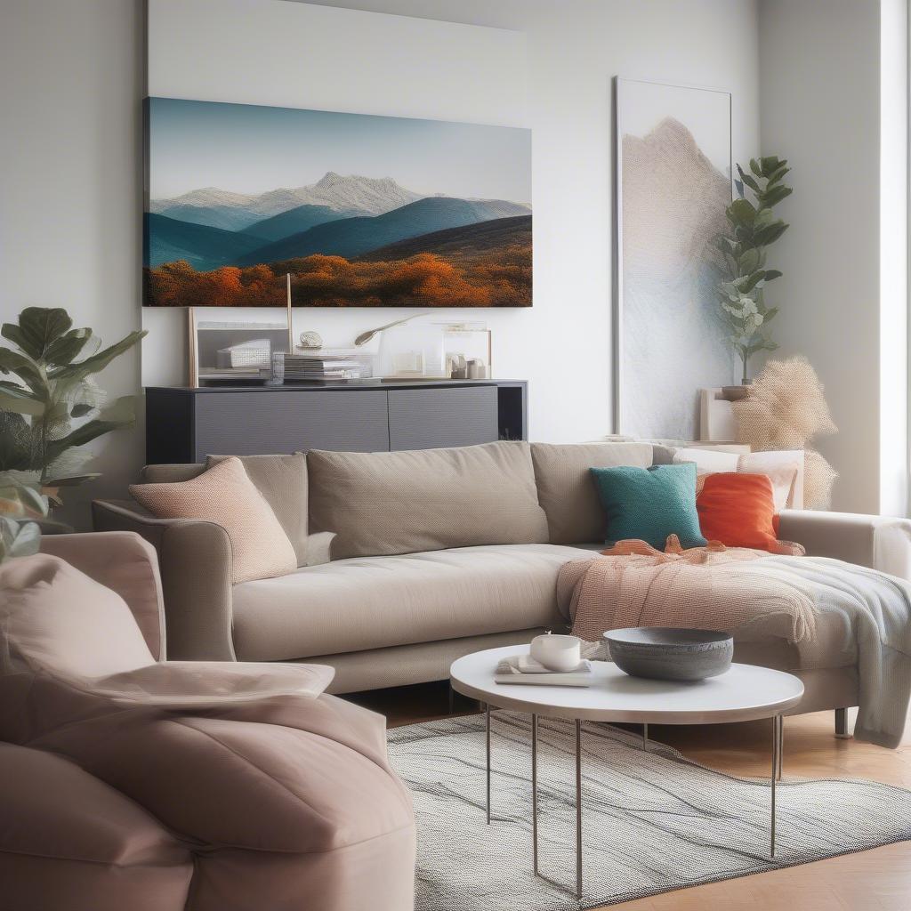 Large Canvas Print Hanging Above a Sofa in a Living Room