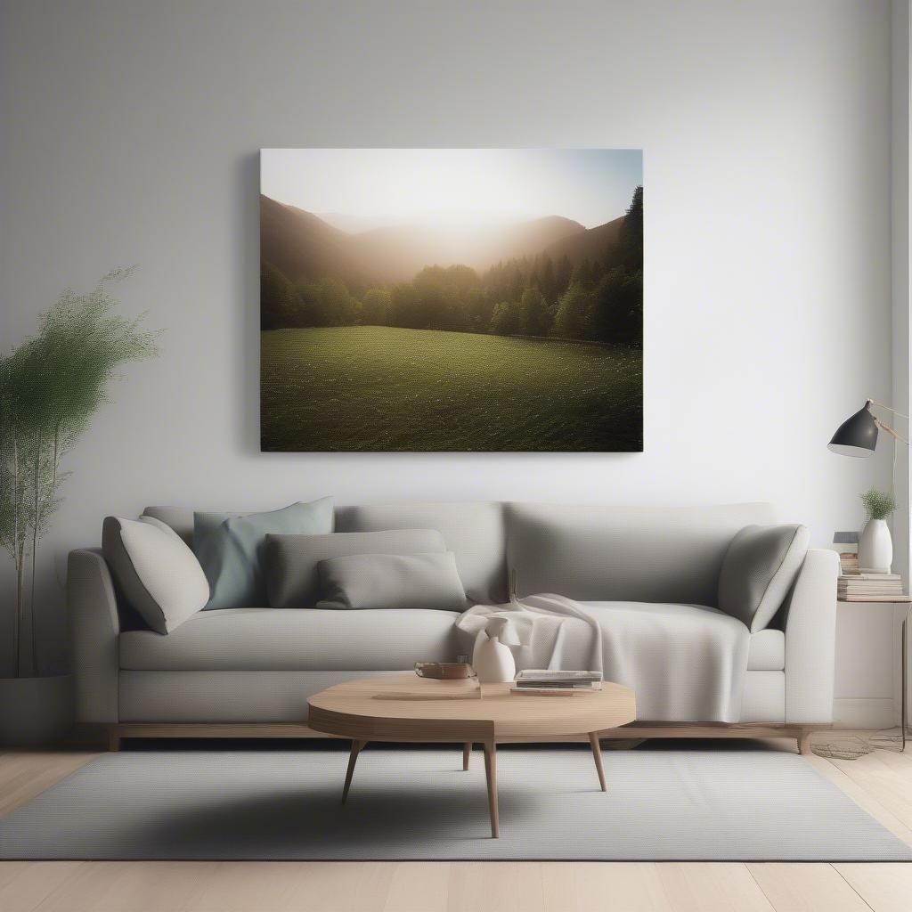 Large landscape canvas in a living room on sale